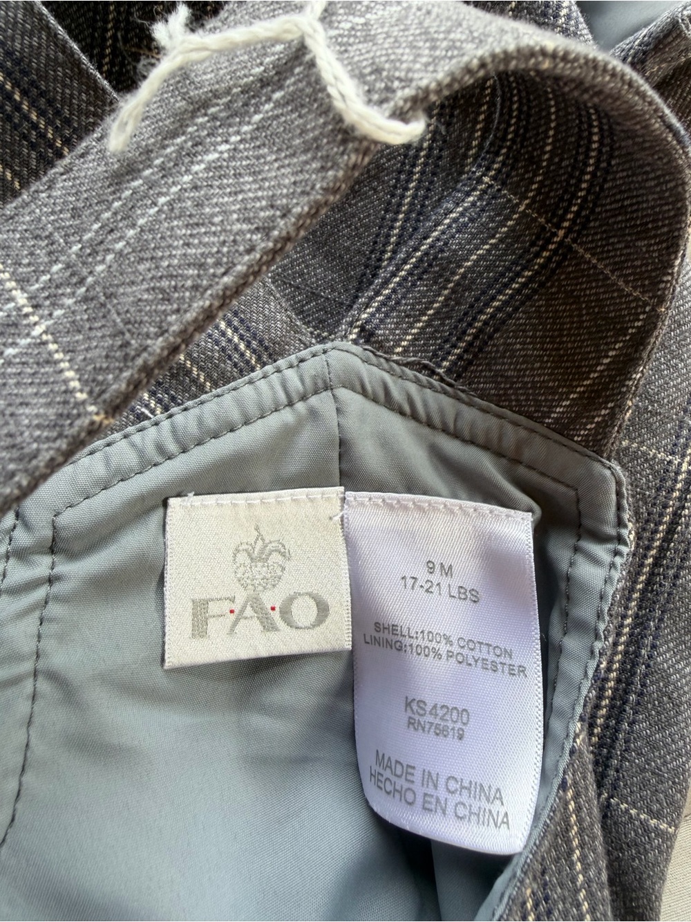 FAO Schwarz Vintage Boutique NWOT Gray Plaid Baby Overalls 9M Boy Quality Church - Picture 5 of 5